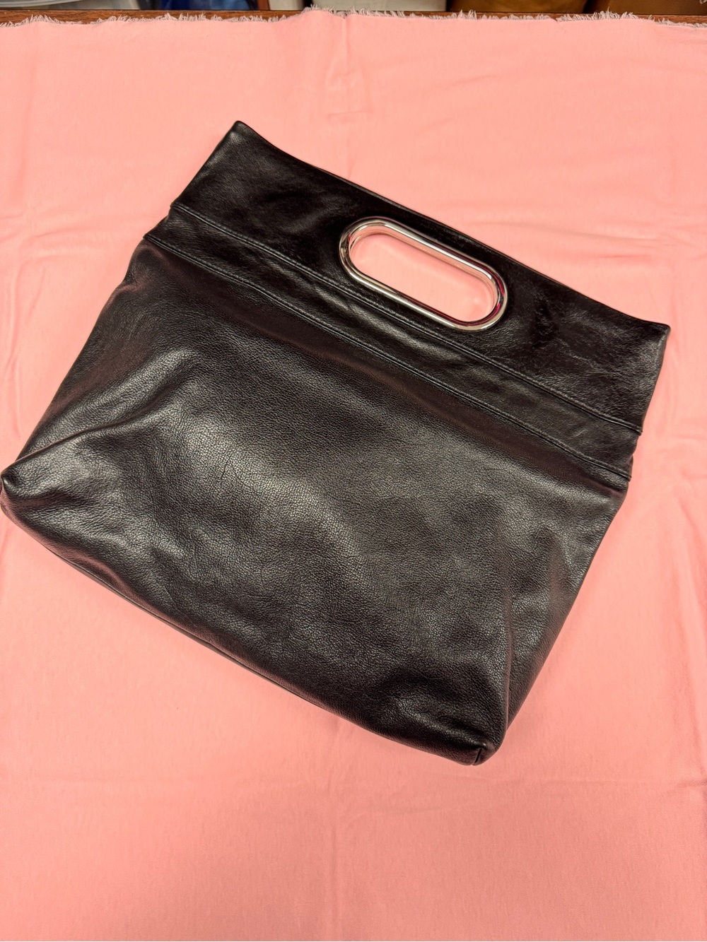 Banana Republic Black Leather Tote with Silver Trim Cutout Handles